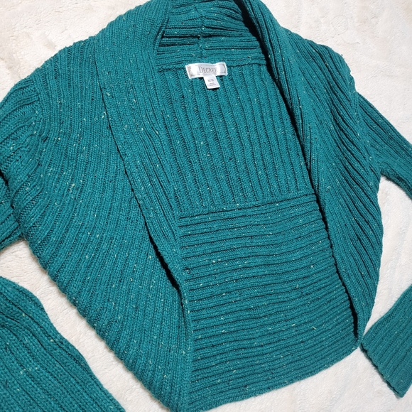 Ribbed Long Arm Shrug Cropped Sweater Cardigan, M - Picture 3 of 6